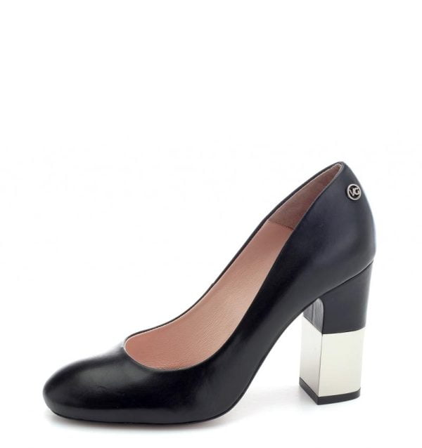 Huelva czółenka VG czarne na słupku naturalna skóra licowa - bokiem