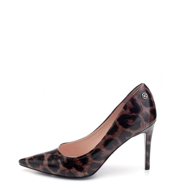 VG Czółenka TARIFA szpilki brązowe wzór skórzane - bokiem