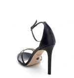 Malaga sandałki na szpilce czarne licowe cienkie paski zakryta pięta - po skosie