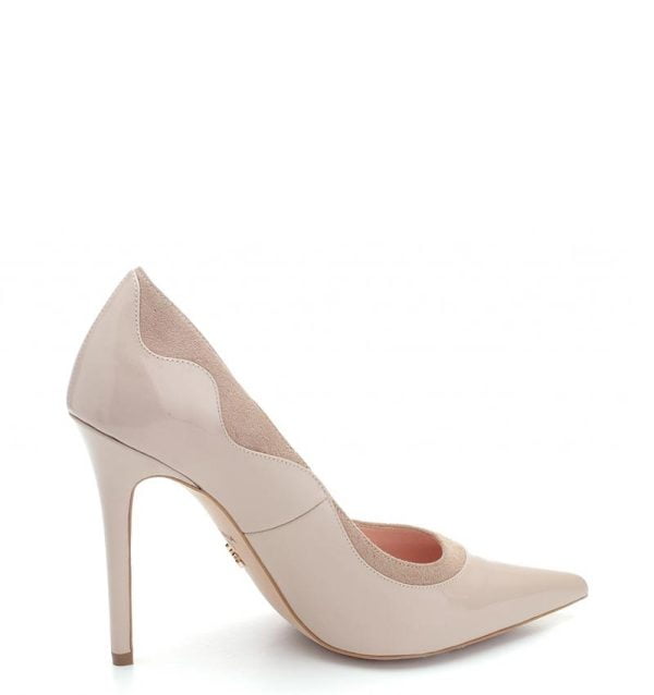 Czółenka ESTAPOVA szpilki beżowe skórzane - po skosie