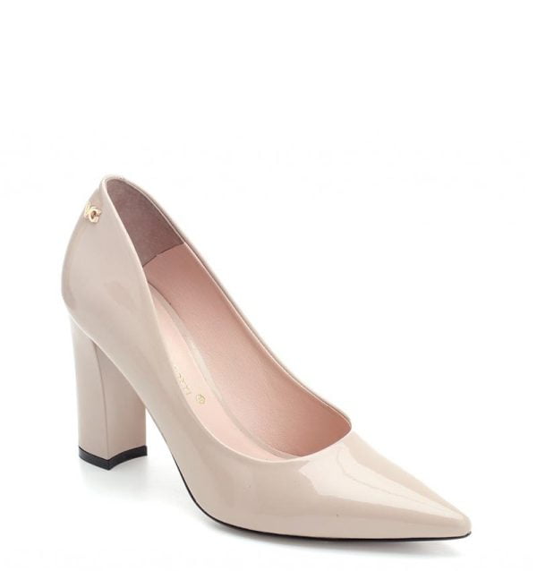 VG Czółenka FUENGIROLA beżowe lakier słupek - po skosie