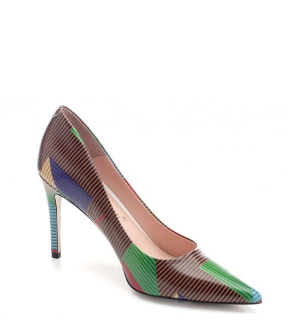 VG Czółenka OSUNA szpilki wielokolorowe skórzane - po skosie