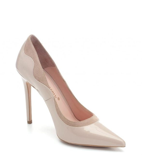 Czółenka ESTAPOVA szpilki beżowe skórzane - po skosie