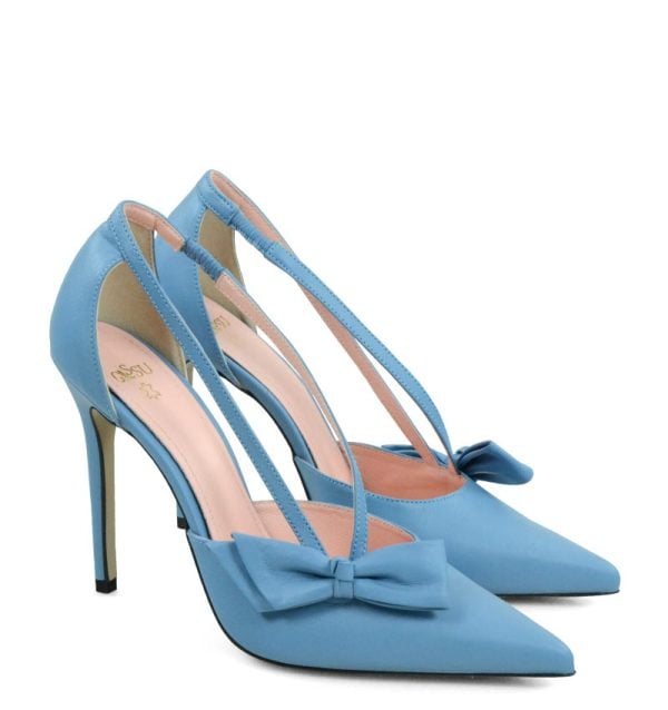 GASSU Czółenka EMMA niebieskie szpilki licowe - po skosie