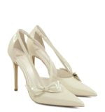 EMMA od GASSU. Piękne szpilki z paseczkami i kokardką w kolorze ecru perła - po skosie