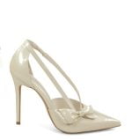 MMA od GASSU. Piękne szpilki z paseczkami i kokardką w kolorze ecru - bokiem