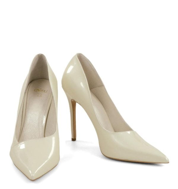 GASSU HAILEY – Szpilki ecru z perłowej skóry - z przodu