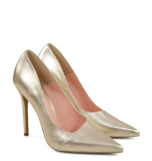 HAILEY - Wysokie, złote szpilki  z charakterystycznym przeszyciem cholewki. - po skosie