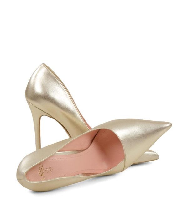 HAILEY - Wysokie, złote szpilki  z charakterystycznym przeszyciem cholewki. - z przodu