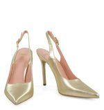 LARISSA czółenka GASSU na szpilce z paseczkiem na pięcie ZŁOTE - z przodu