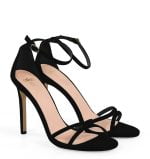 GASSU Sandałki SOPHIA czarne zamszowe szpilki cienkie paski - po skosie