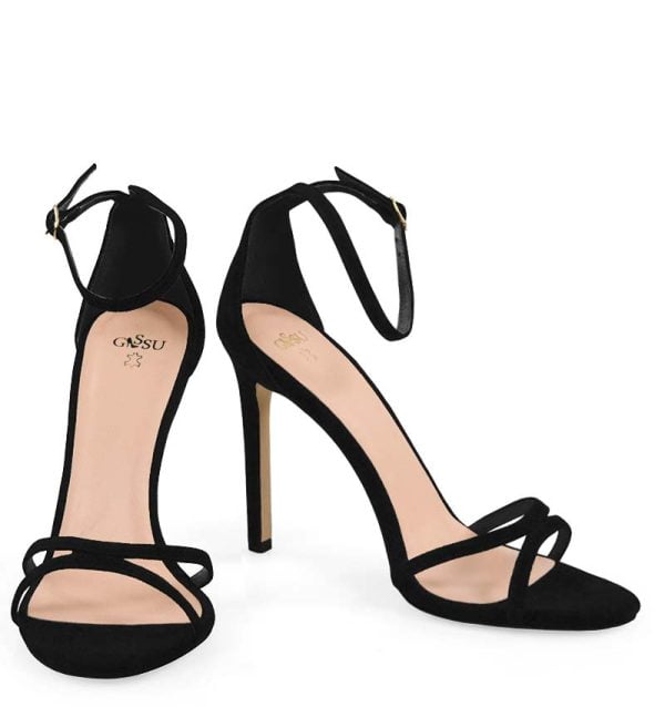 GASSU Sandałki SOPHIA czarne zamszowe szpilki cienkie paski - z przodu