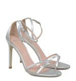 GASSU Sandałki SOPHIA srebrne cienkie paski pełna pieta pasek nad kostką szpilki - po skosie