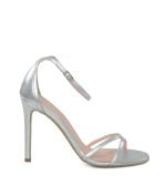 GASSU Sandałki SOPHIA srebrne cienkie paski pełna pieta pasek nad kostką szpilki - bokiem