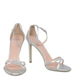 GASSU Sandałki SOPHIA srebrne cienkie paski pełna pieta pasek nad kostką szpilki - z przodu