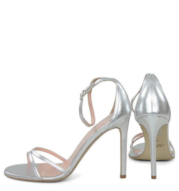 GASSU Sandałki SOPHIA srebrne cienkie paski pełna pieta pasek nad kostką szpilki - z tyłu