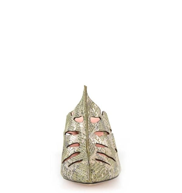 LECCO klapki pełne na słupku złote zielone skórzane - z przodu