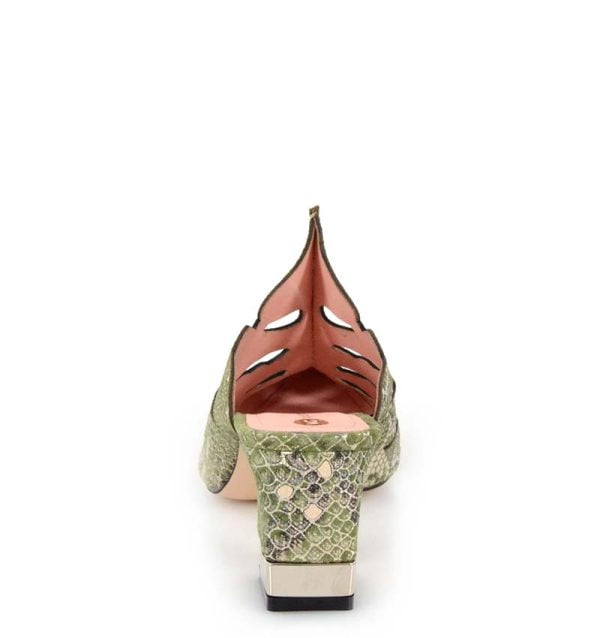 LECCO klapki pełne na słupku złote zielone skórzane - z tyłu