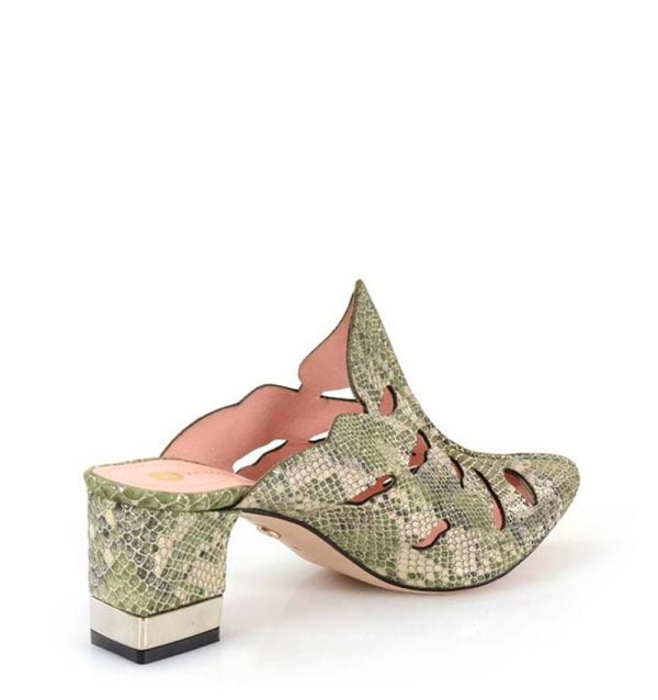 LECCO klapki pełne na słupku złote zielone skórzane - po skosie