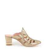 LECCO klapki pełne na słupku złote skórzane - bokiem