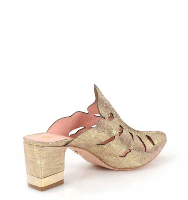 LECCO klapki pełne na słupku złote skórzane - po skosie