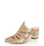 LECCO klapki pełne na słupku złote skórzane - po skosie