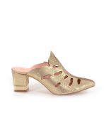 LECCO klapki pełne na słupku złote skórzane - bokiem