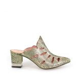 LECCO klapki pełne na słupku zielone złote skórzane - bokiem