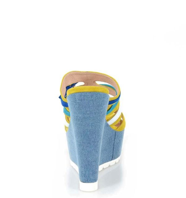 Victoria Gotti żółte klapki na jeansowym koturnie Savona - z tyłu