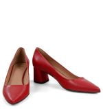 ADEL czółenka czerwone licowe na niskim słupku - z przodu