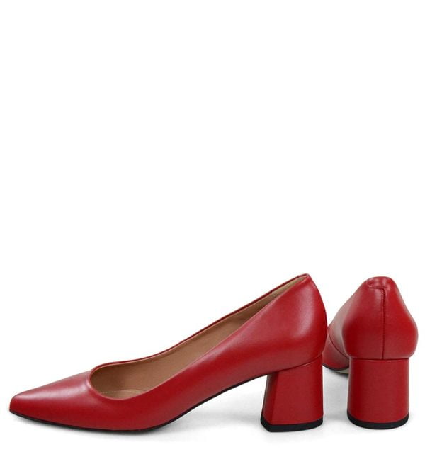 ADEL czółenka czerwone licowe na niskim słupku - z tyłu