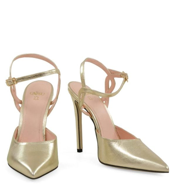 JOY od GASSU złote skórzane szpilki bez pięty - z przodu