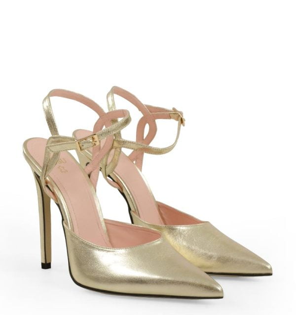 JOY od GASSU złote skórzane szpilki bez pięty - po skosie