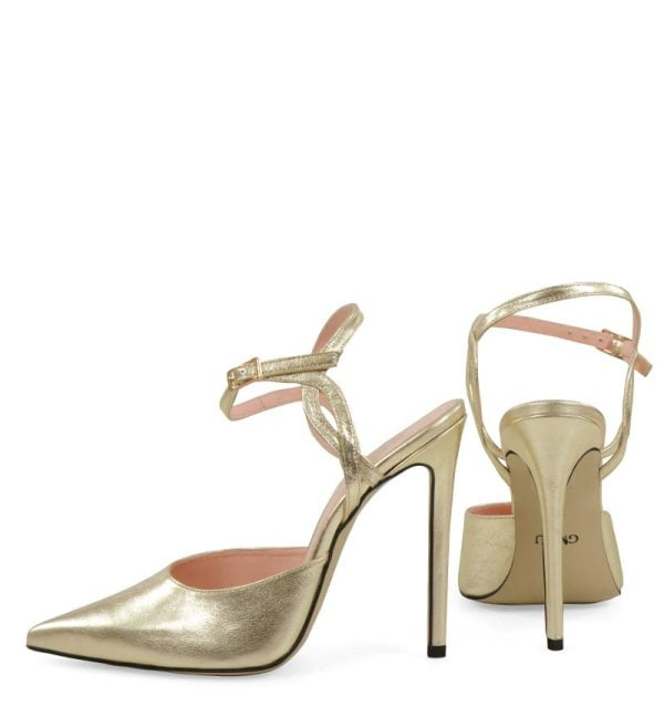JOY od GASSU złote skórzane szpilki bez pięty - z tyłu