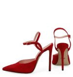 JOY od GASSU czerwone szpilki zamszowe z odkrytą piętą - z tyłu
