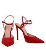 JOY od GASSU czerwone szpilki zamszowe z odkrytą piętą - z przodu