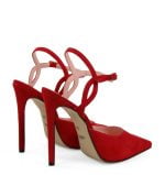 JOY od GASSU czerwone szpilki zamszowe z odkrytą piętą - po skosie
