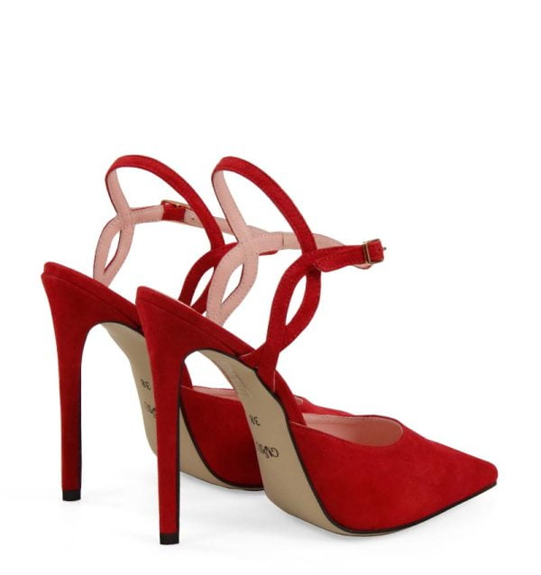 JOY od GASSU czerwone szpilki zamszowe z odkrytą piętą - po skosie