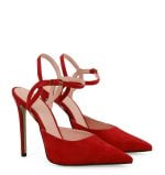 JOY od GASSU czerwone szpilki zamszowe z odkrytą piętą - po skosie
