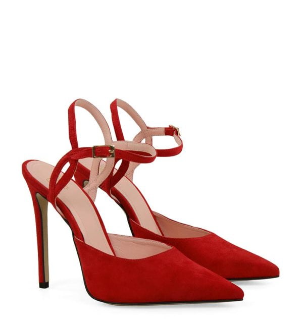 JOY od GASSU czerwone szpilki zamszowe z odkrytą piętą - po skosie