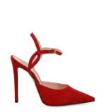 JOY od GASSU czerwone szpilki zamszowe z odkrytą piętą - bokiem