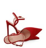 JOY od GASSU czerwone szpilki zamszowe z odkrytą piętą - z przodu