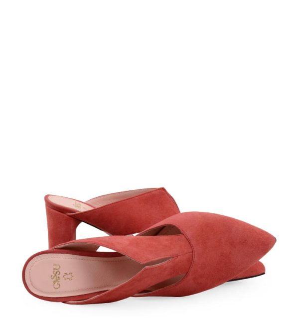 maggie-lred-2 MAGGIE klapki na słupku czerwone zamszowe - z przodu