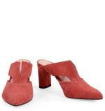 MAGGIE klapki na słupku czerwone zamszowe - z przodu