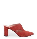 MAGGIE klapki na słupku czerwone zamszowe - bokiem