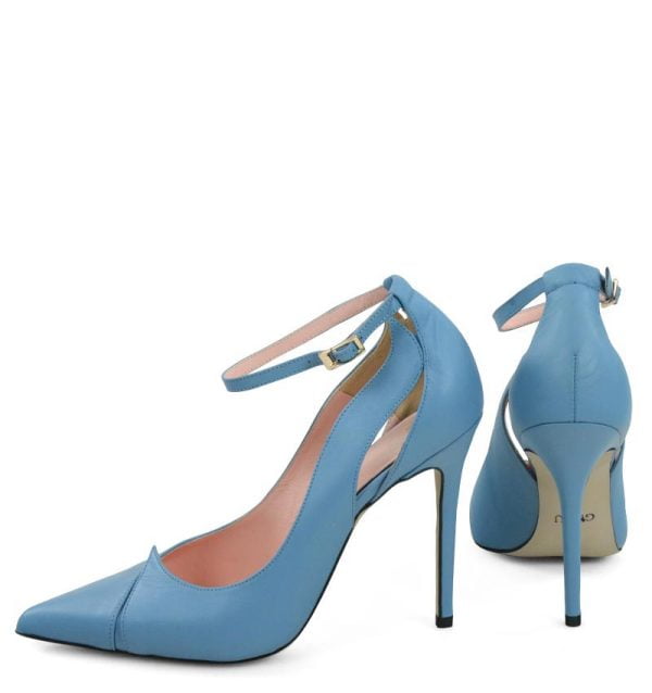 TESS od GASSU niebieskie szpilki z paskiem nad kostką - z tyłu