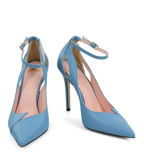 TESS od GASSU niebieskie szpilki z paskiem nad kostką - z przodu