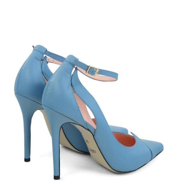 TESS od GASSU niebieskie szpilki z paskiem nad kostką - po skosie