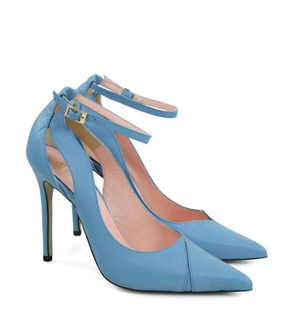 TESS od GASSU niebieskie szpilki z paskiem nad kostką - po skosie