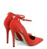 czerwone szpilki zamszowe TESS z paskiem nad kostką - po skosie